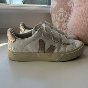 Veja White and Gold Sneakers